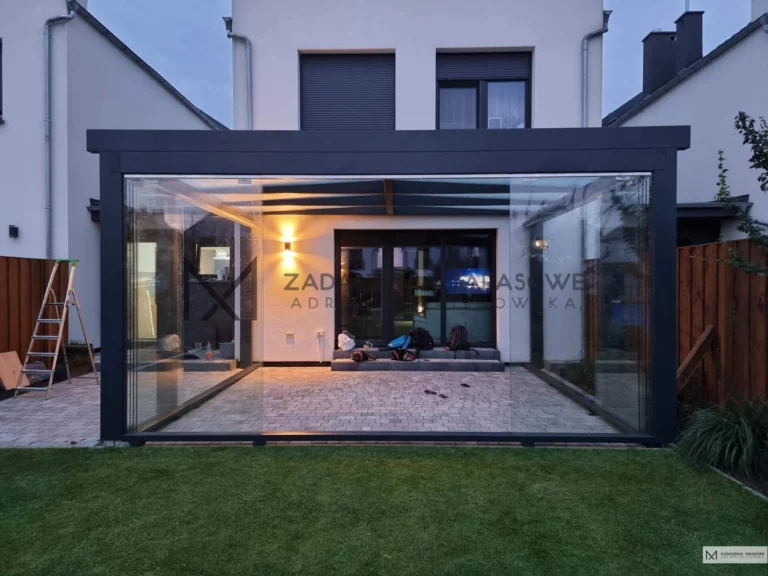 taras zadaszony ze szkłem ruchomym 6 x 4