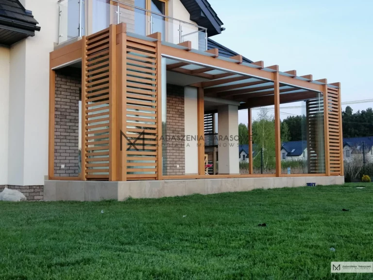 nowoczesna narożna pergola w ogrodzie